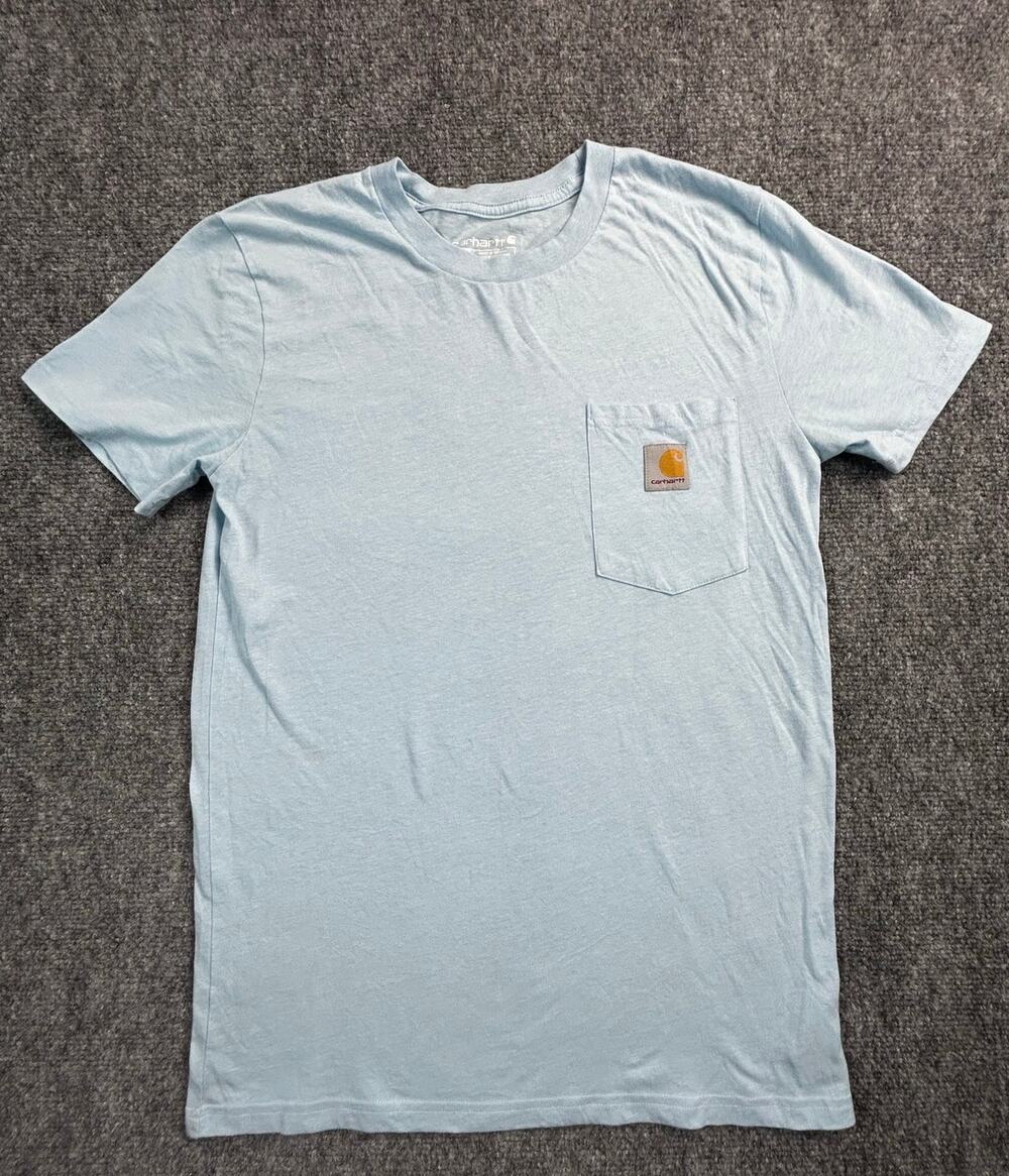 Carhartt Youth Pocket T Shirt Light Blue Size L 14-16 Loose Fit Logo Tee